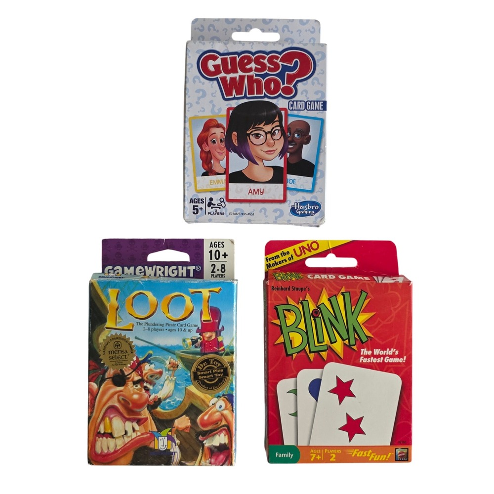 Card Game Lot of 3 Hasbro Guess Who Mattel Blink Gamewright Loot Strategy Family